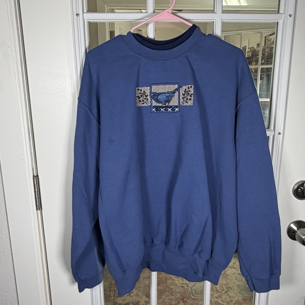 Country Store Blue Bird Applique Sweatshirt 3XL Cottagecore Fleece Pullover